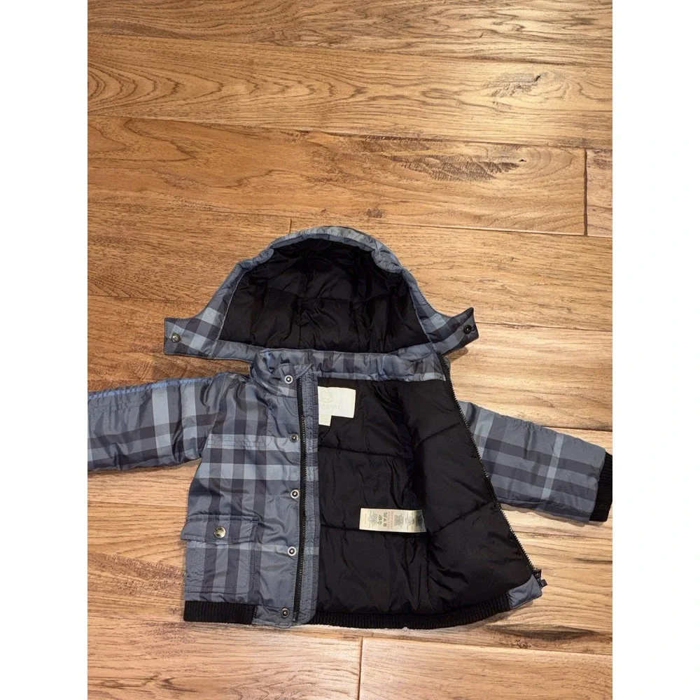 Burberry Baby Boys Blue Plaid Winter Puffer‎ Hooded Jacket Coat Blue 9 Months